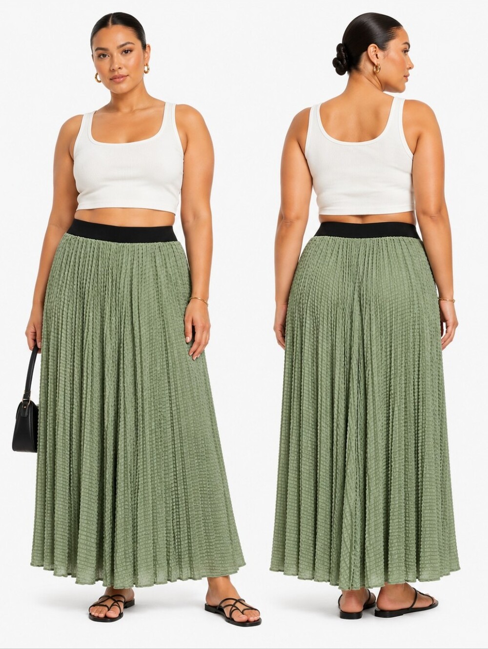 NWT Kathy Cole Sage Textured Pleated Midi Maxi Skirt Pleated Crinkle Plus Sz 2XL